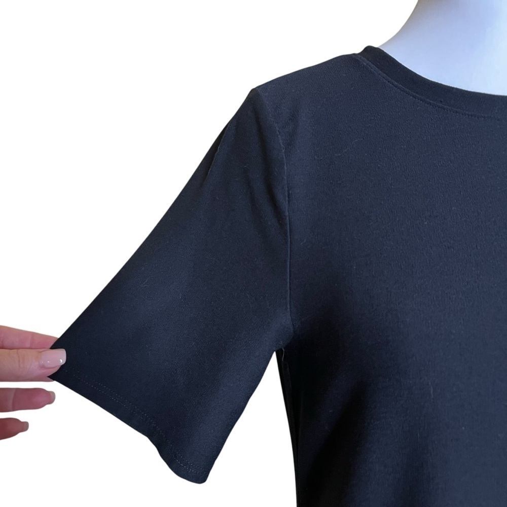 Eileen Fisher Maxi Dress Size XS Black Minimalist Cap Sleeve Crewneck Pockets - Picture 4 of 9